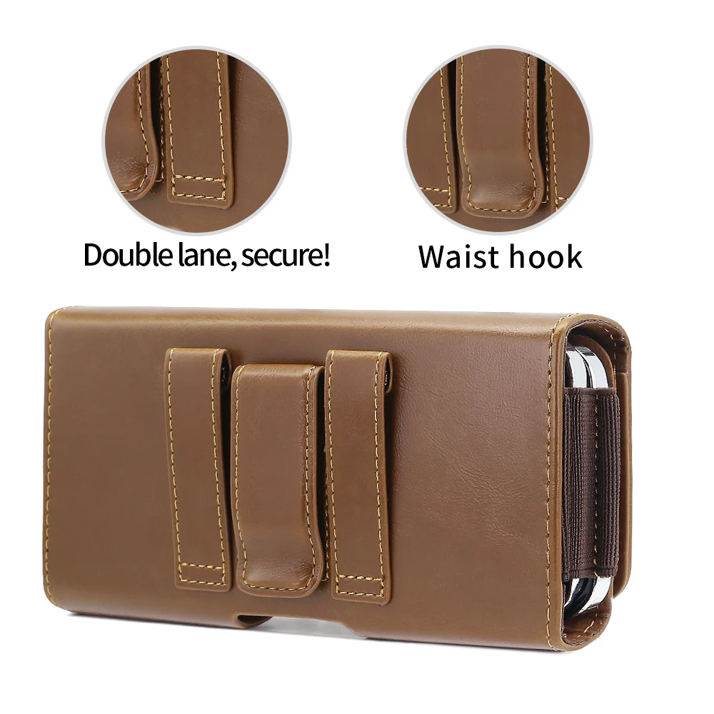 Universal PU Leather Phone Pouch with Belt Clip Holster - Stylish Waist Bag Dual Holder