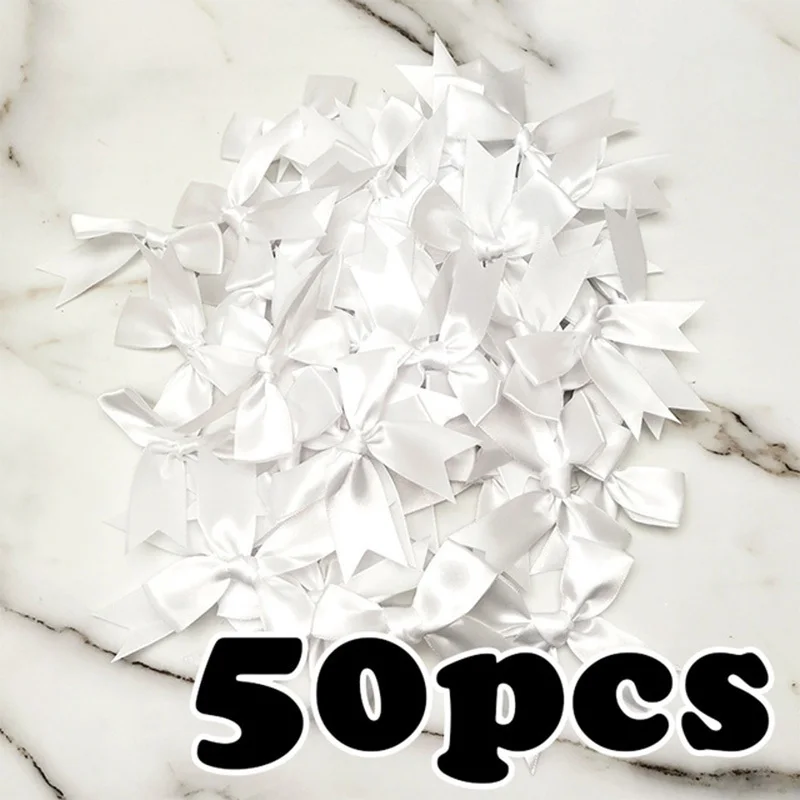 50-Piece Set of 1-Inch Fresh Pink Satin Ribbon Bows