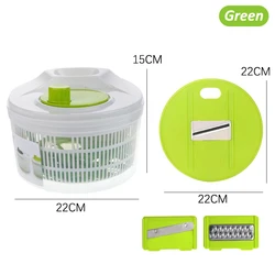 Multi - Function Manual Salad Spinner and Vegetable Dryer with Absorbent Basket (Green with slicer)