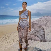 One Shoulder Swimsuit With Cover Up Women Swimwear 2025 Sexy Bikinis Female Biquini Cut Out Swim Suits Bodysuit Dress Beachwear