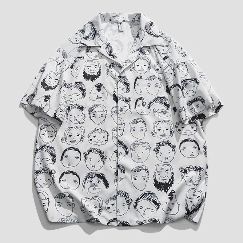 

Japanese Anime Cartoon Portrait Full Printed Short Sleeve Shirt Men Women High Street Korean Fashion Loose Casual Shirt Couples
