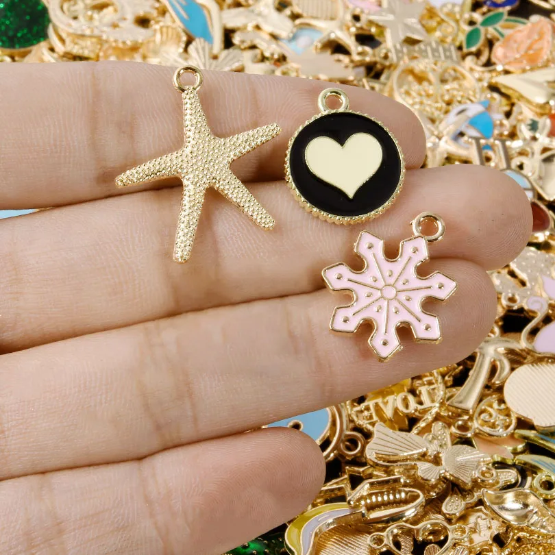 10-100pcs Random Mixed Enamel Oil Dripping Alloy Cute Kawaii Charms Pendant Accessories DIY Jewelry Making Findings for Necklace 2