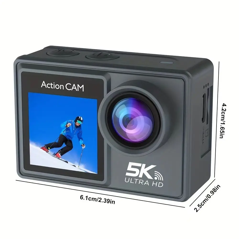 업그레이드 된 와이파이 액션 카메라, 울트라 HD, 2 인치 터치 스크린, 30M 수중 카메라, 900mAh 폴리머 리튬 배터리 포함, 5K, 30FPS, 48MP