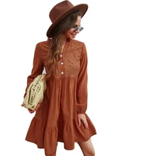 

2022NEW European Temperament Dress 2022 Spring Long-sleeved A-line Skirt Casual Style