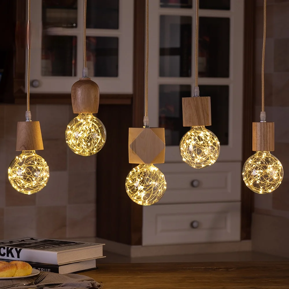 Pendant Lights Personality Loft Lights 1PCS Wooden Pendant Lights Wood Pendant Lamp for Bedroom Homelamp for Kitchen Cafe Bar De