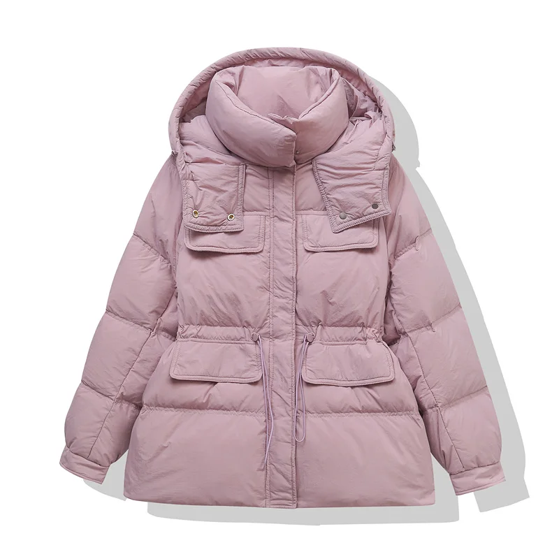2023 Autumn Winter New Down Jacket Women Hooded Thickened Korean Fashion Workwear Long Sleeve White Duck Down Loose Coat