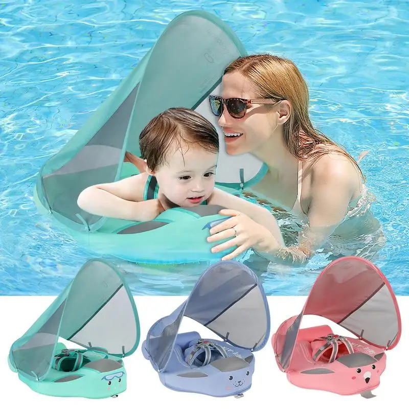 

Baby Swimming Pool Float With Sun Canopy Inflatable Infant Floating Ring Kids Swim Pool Accessories Circle Bathing Summer Toys