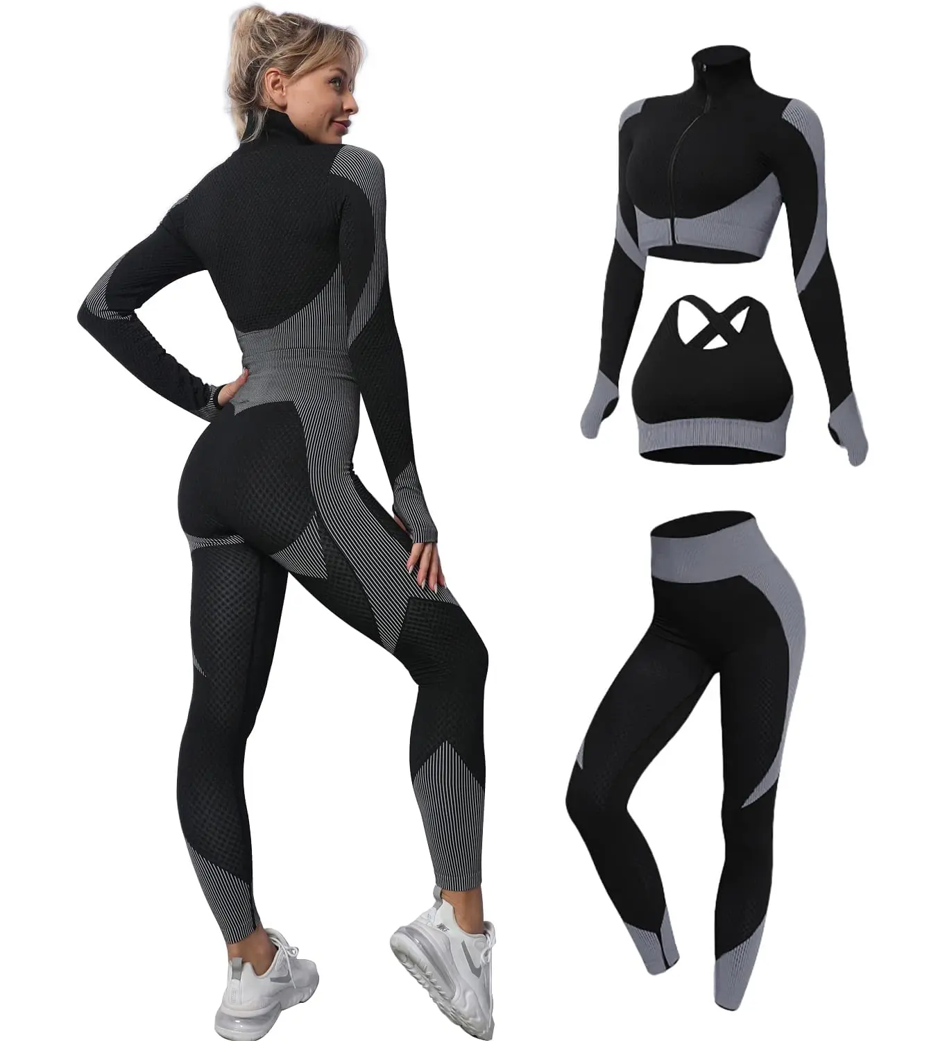 Survêtement Fitness Femme Ensemble Legging et Top, Tenue d'entraînement for  femmes 2 pièces sexy raceback sport soutien Course Gym Yoga Jogging Sport