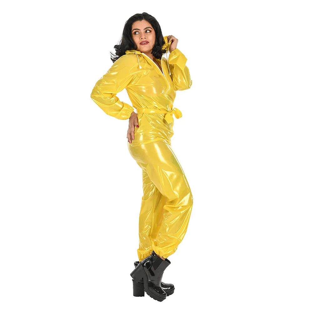 Transparent PVC Overalls Catsuits Women Waterproof Hooded Jumpsuits Gothic See Through Clear PVC Bloomers Jumpsuit With Belt 2