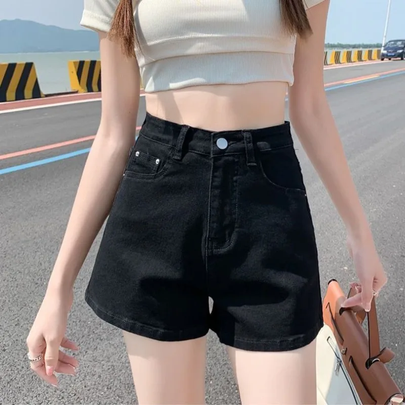 Korean Casual Summer Shorts Women's Solid Button Pocket Zipper High Waist Elastic Force Fashion Versatile Slim Cowboy Shorts