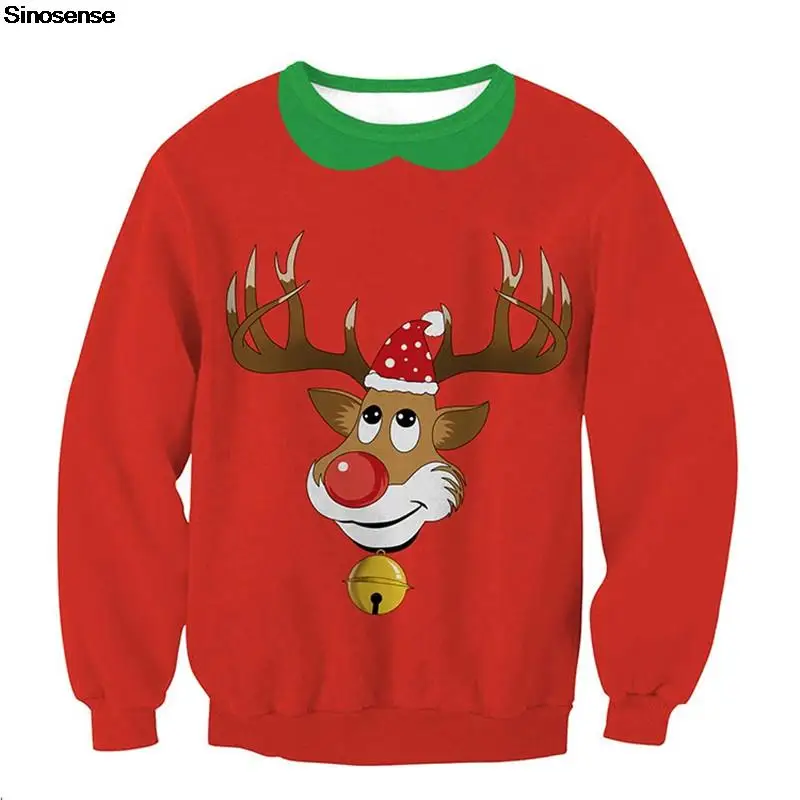 

Men Women Reindeer Ugly Christmas Sweater 3D Funny Prined Autumn Winter Holiday Party Sweatshirt Pullover Xmas Jumpers Tops