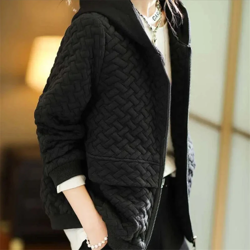 Spring Autumn Jacket Outwear 2023 New Fashion Loose Hooded Coat Women Jackets 3XL Pocket Zipper Tops Patchwork Outerwear Female