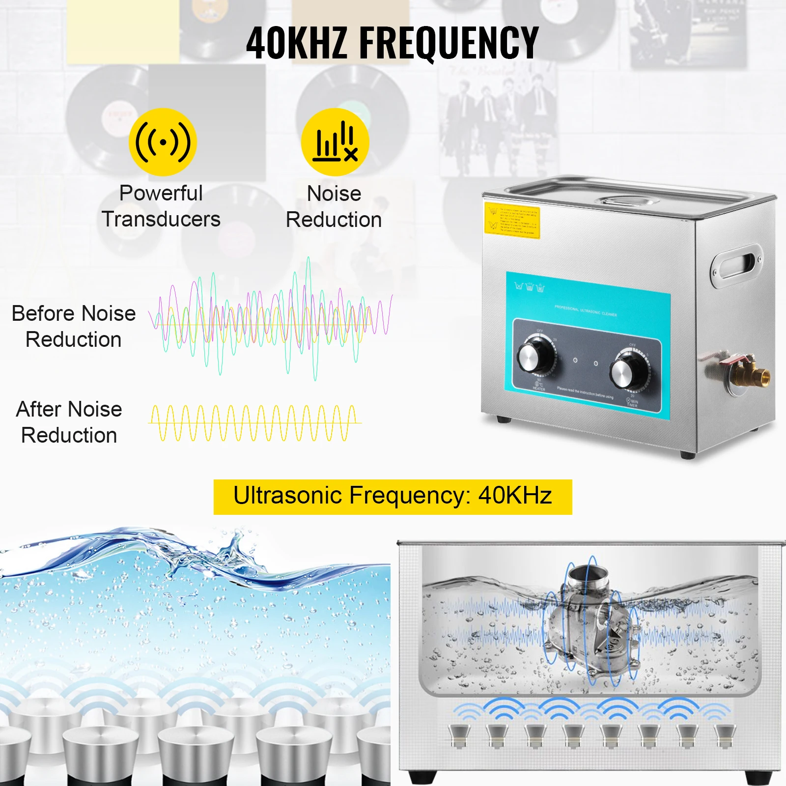 SucceBuy 6L Knob Ultrasonic Vinyl Record Cleaner Portable Washing Machine Ultrasound Dishwasher Contact Lenses Dental Jewelry 3