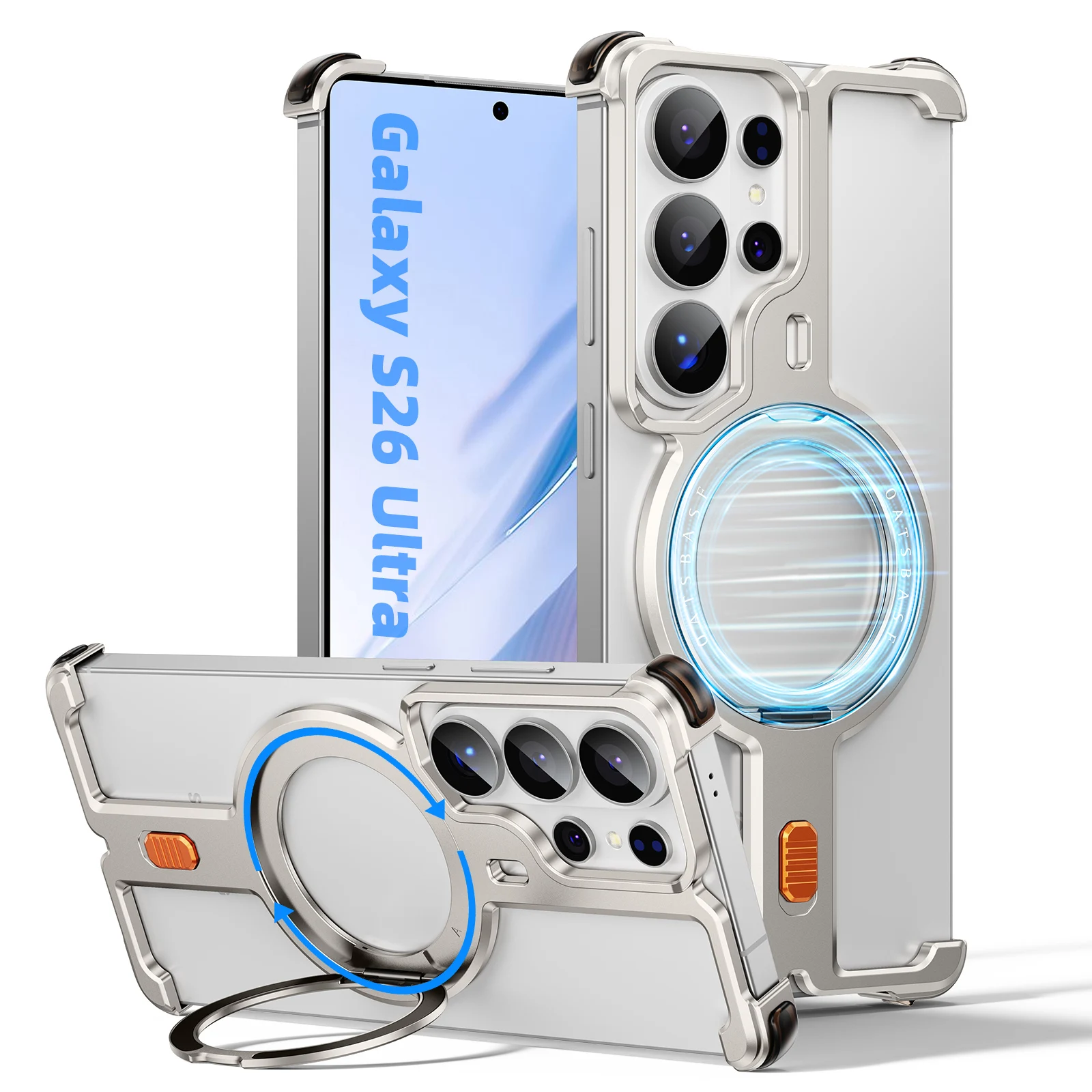 Eary Metal Frameless Shockproof Phone Case with 360° Rotatable Magnetic Kickstand