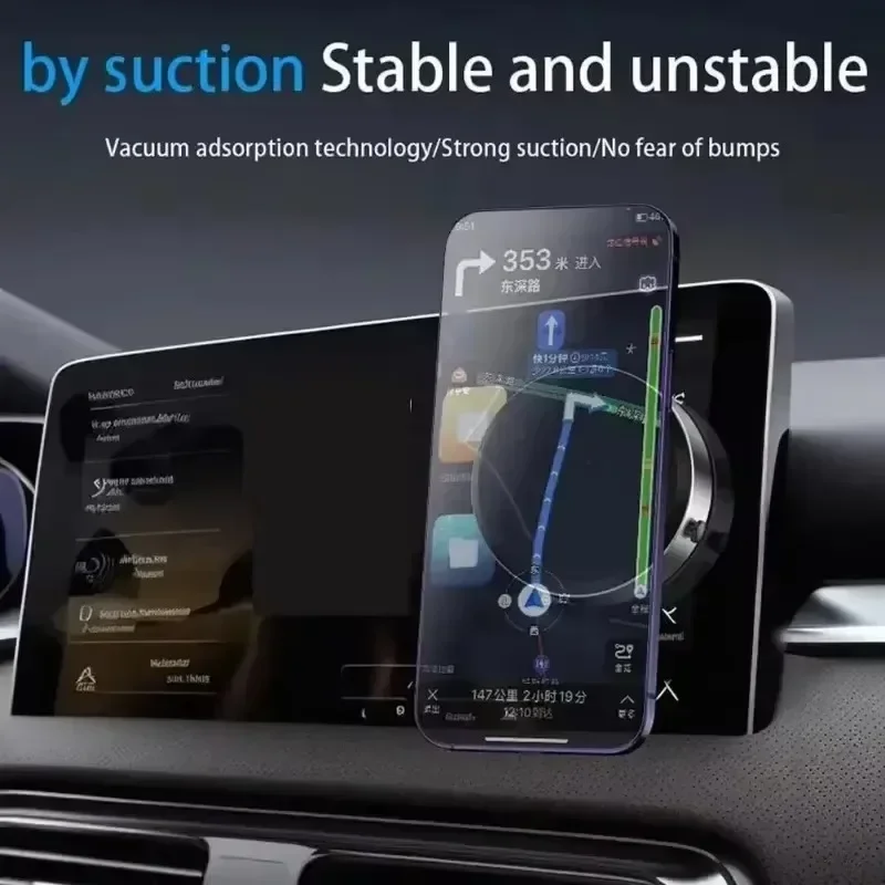 Adjustable 360&deg; Magnetic Car Phone Holder Vacuum Adsorption Navigation Display Screen Install GPS Stand for iPhone 16-12 Samsung