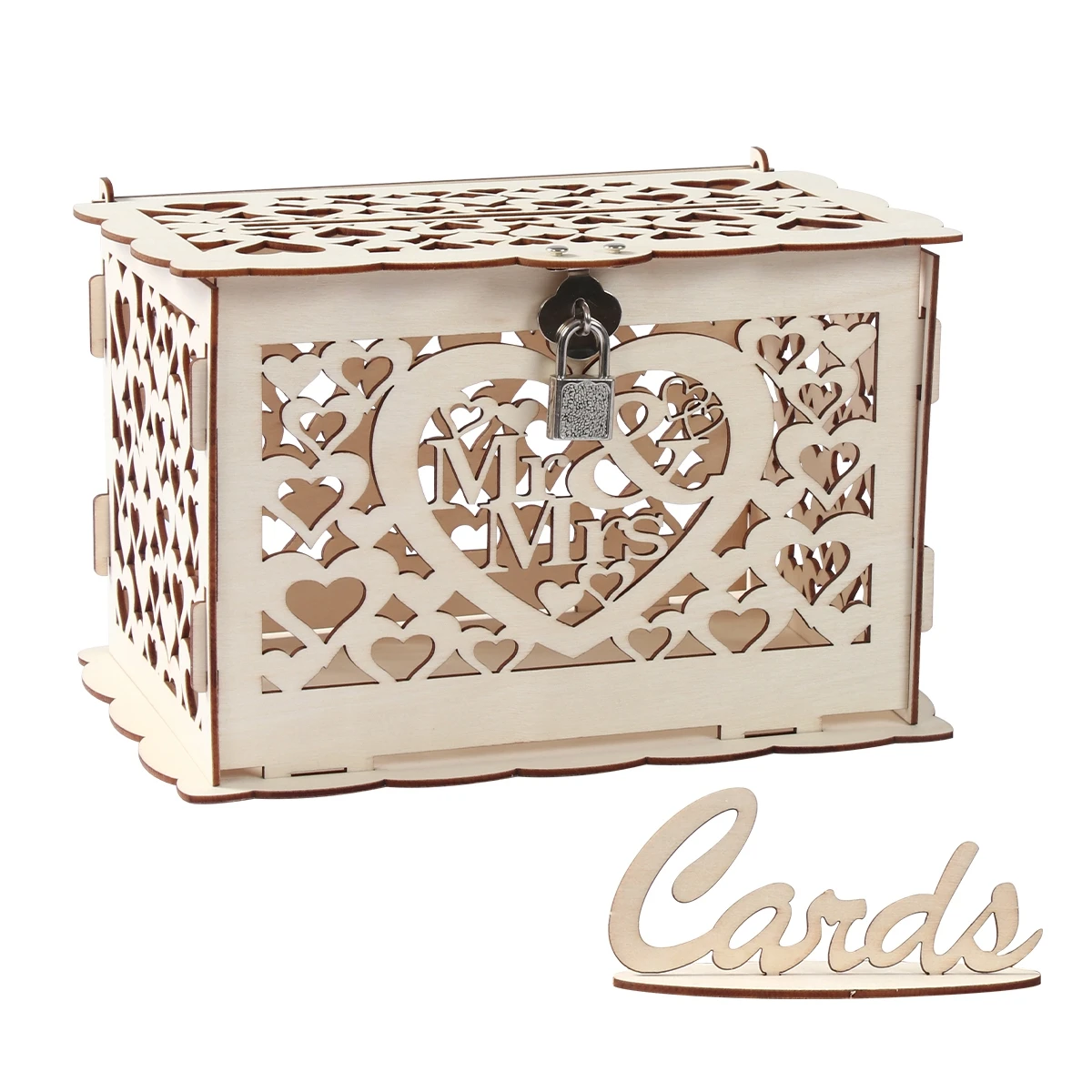 Wooden Gift Card Boxes Wooden Wedding Gifts Card Boxes With Lock Mr&Mrs Couple Flower Pattern Envelope Sign Cards Wood Box DIY Rustic Wedding Supplies