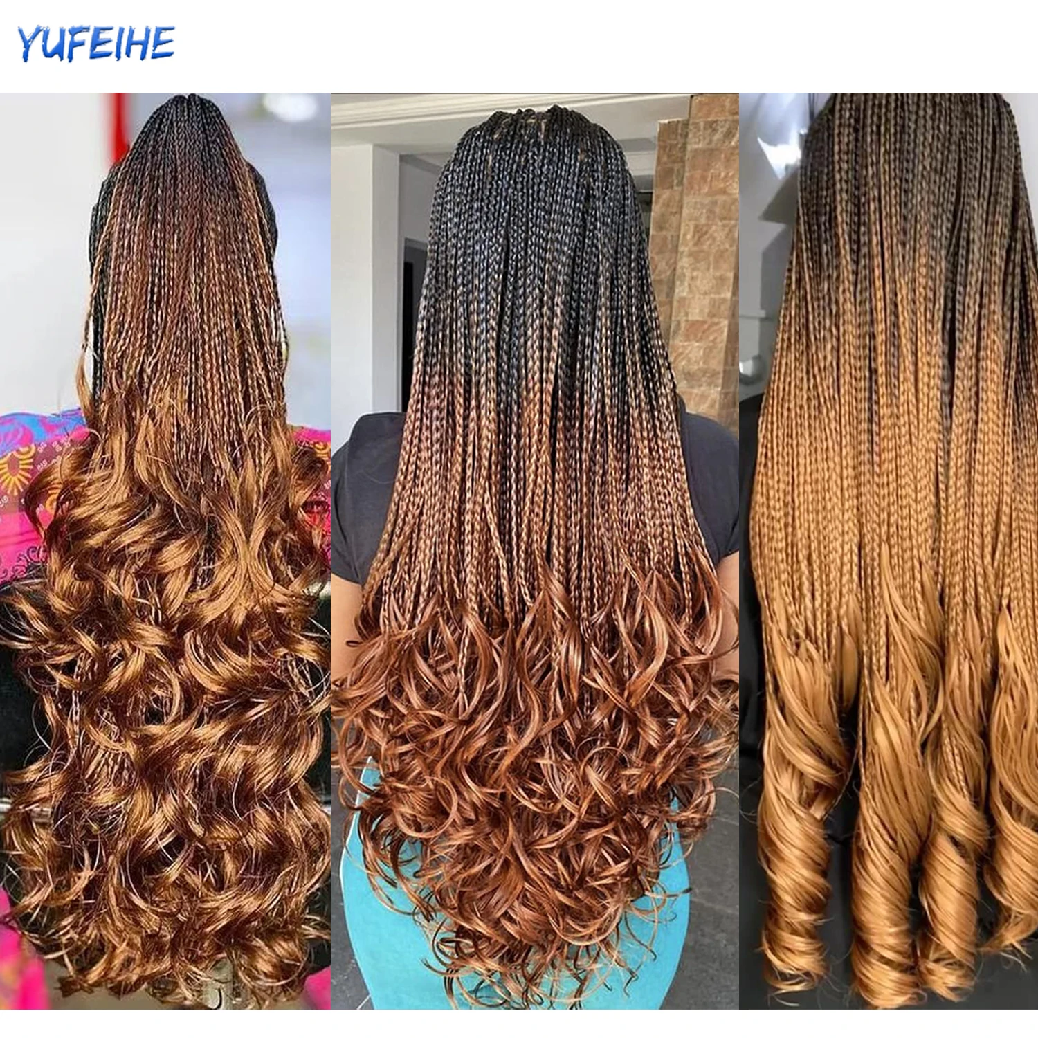 

French Curl Braids Synthetic Loose Wave Crochet Hair Pre Stretched Spiral Curly Braiding Hair Extensions 22 Inch Ombre Brown