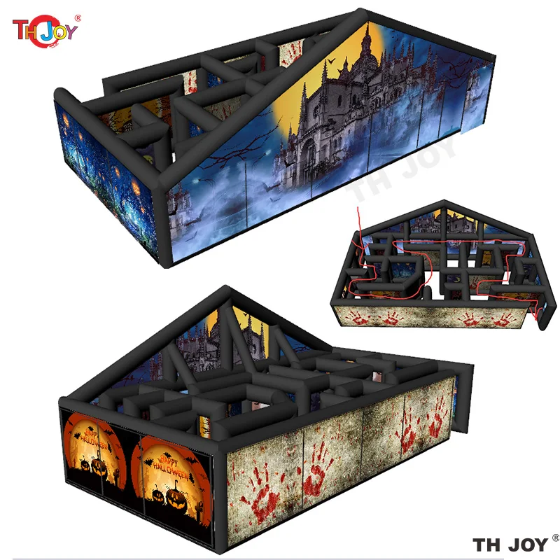 Fast Shipping 10x5m Full Printing Inflatable Haunted House Maze Tag With Roof for Halloween 6