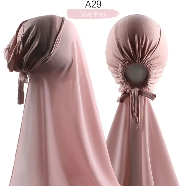 Muslim Women Chiffon Hijab With Cap Bonnet instant Chiffon Hijab Pinles Shawl Head Scarf Under scarf Caps Cover Headwrap A29