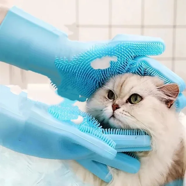 Pet Grooming Bathing Gloves Dog Cat Bathing Shampoo Scrubber Magic Massaging Cleaning Cleanner Sponge Silicon Hair Removal Glove 3