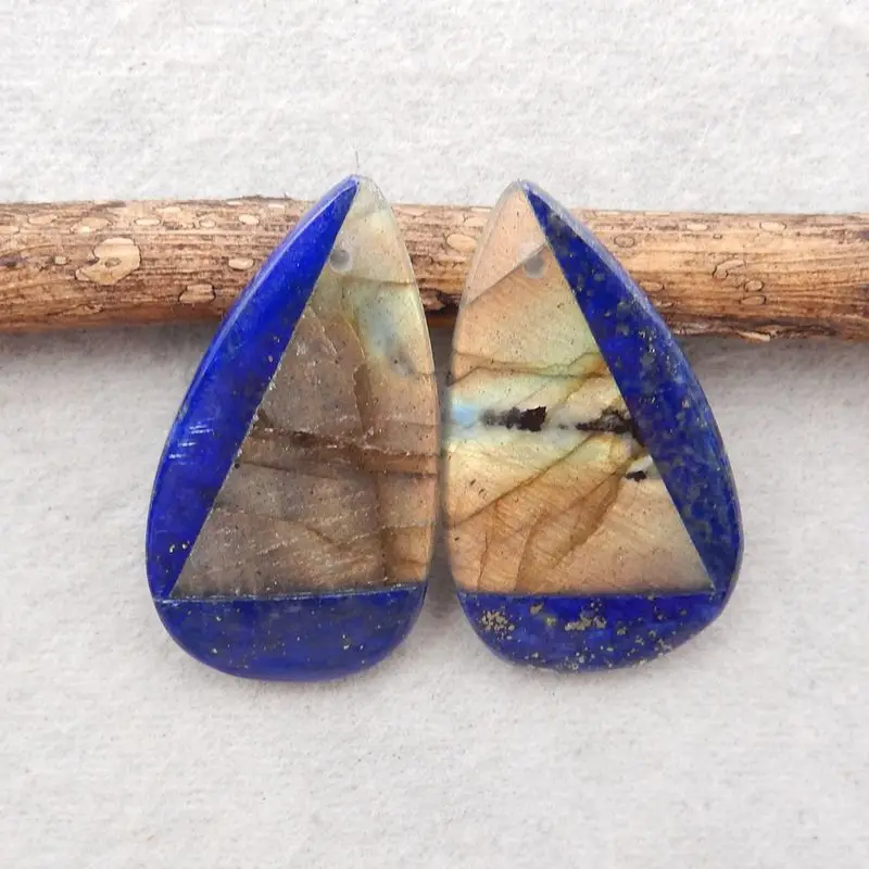 Semiprecious Stone Natural Lapis Lazuli Labradorite Women Earrings Accessries Fashion Jewelry 34x18x5mm 9g