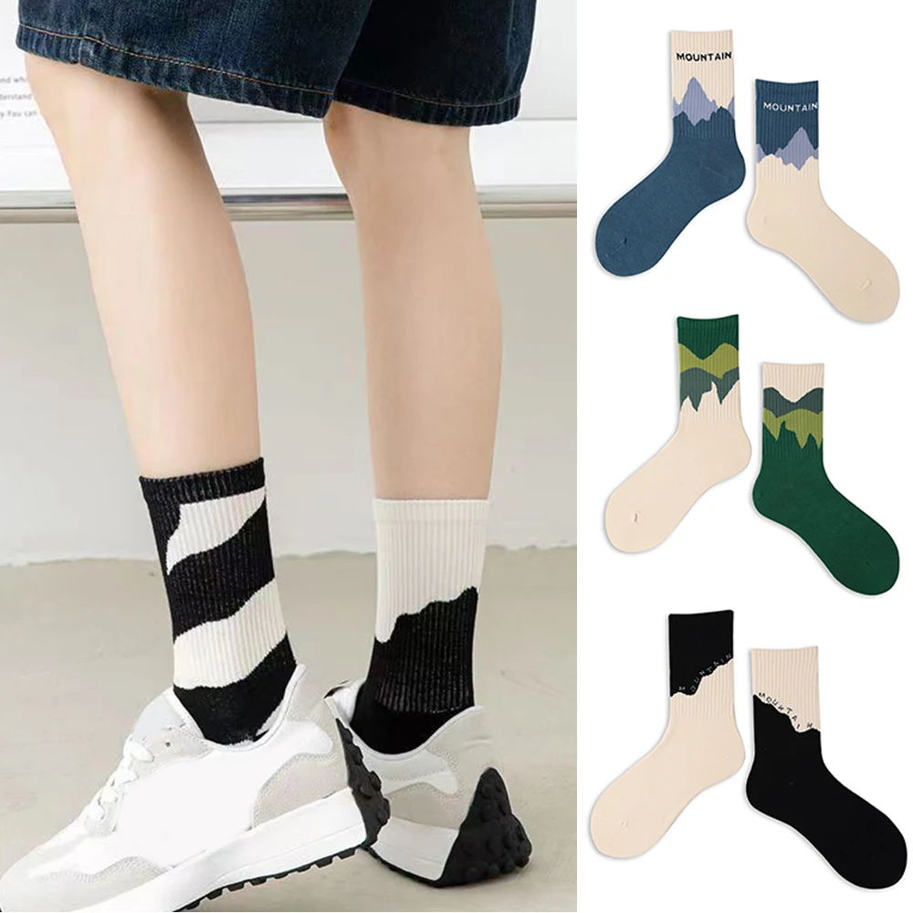 

Unisex A/B Style Mid-Tube Socks Asymmetrical Pattern Street Hip Hop Skateboard Man Cotton Sock Breathable Calcetines Hombre