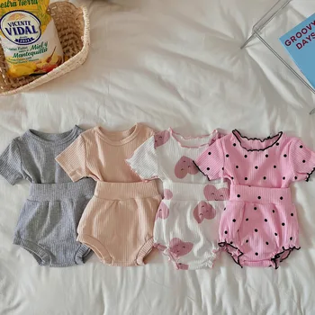 2psc Summer Baby for boys and girls casual short Elasticity sleeve top + shorts solid color Kids Onepiece Fashion Baby Clothing 1