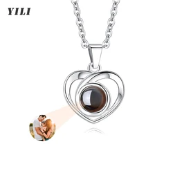 Customized Rose Gold Heart Photo Necklace - Personalized Jewelry Gift (Silver)