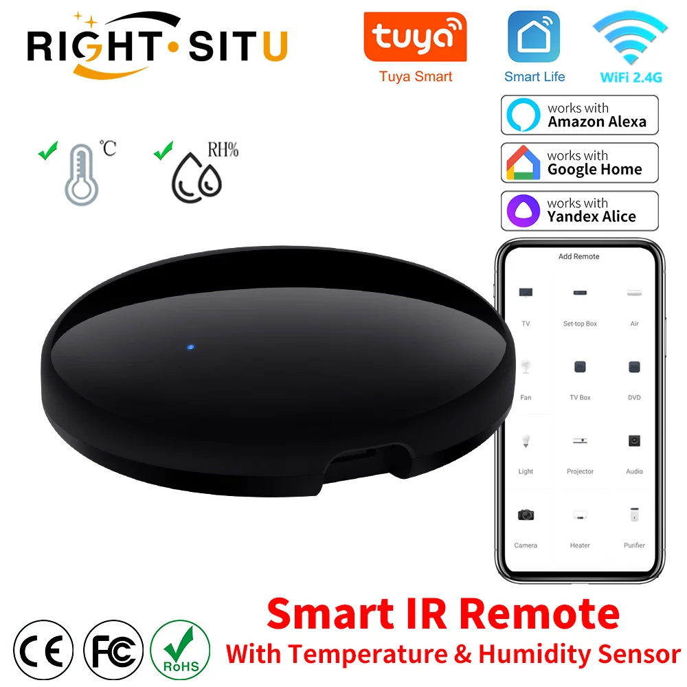 Smart IR Remote Control Tuya Smart IR Remote Control With Temperature Humidity Sensor For Air Conditioner TV DVD AC Works With Alexa Google Home
