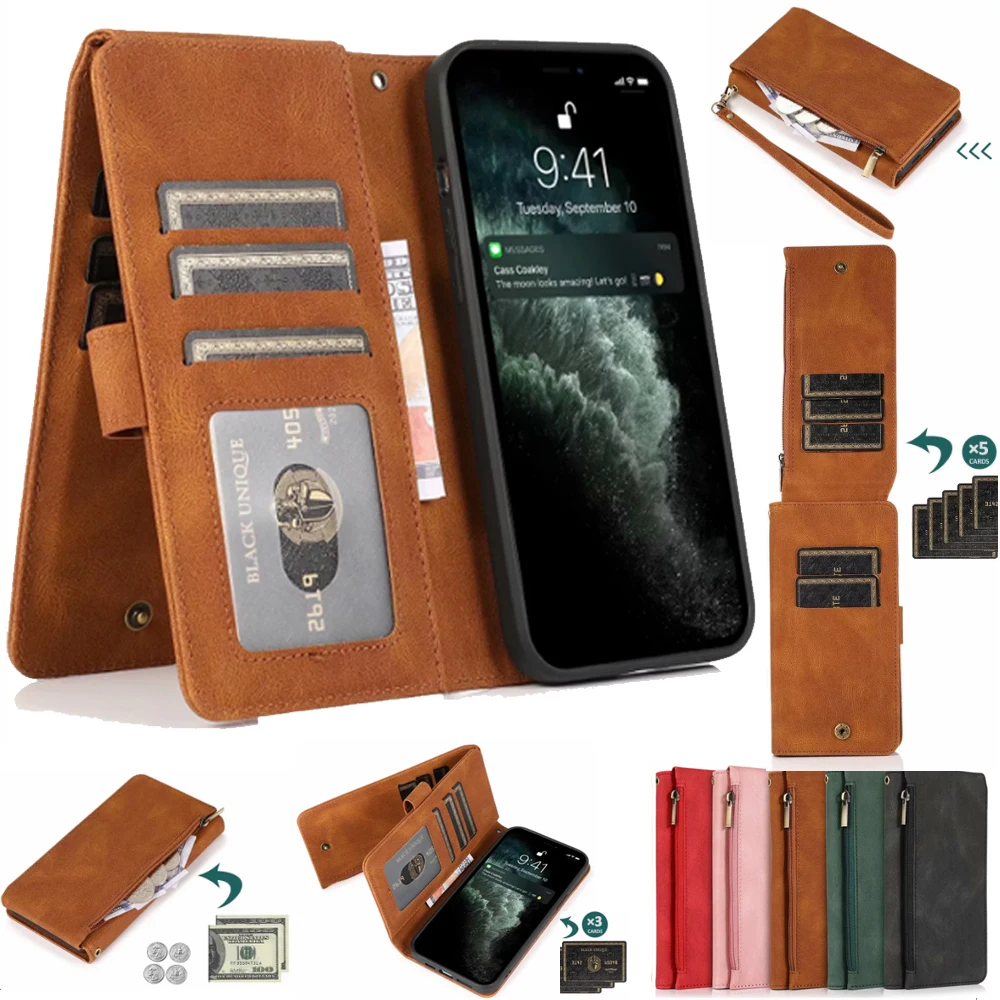 

For Honor 8X Zipper Case Cover Zipper Wallet 8 Card Magnetic Flip Leather Case