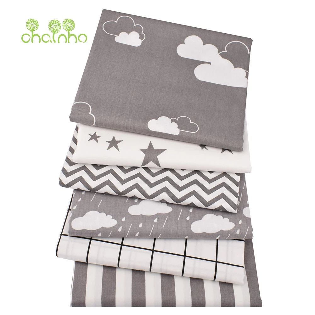 Chainho,Printed Twill Weave Cotton Fabric,DIY Sewing Quilting Material,Patchwork Cloth,9 Designs Gray Clouds Star,2 Sizes,15C114