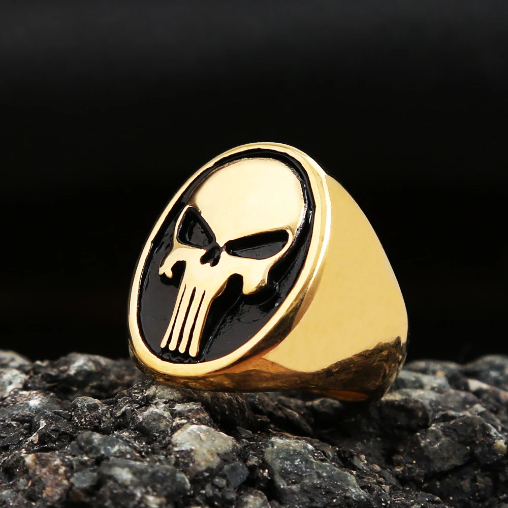 Vintage Simple Punisher Rings For Men Punk Hip Hop Stainless Steel Gothic Skull Ring Biker Fashion Jewelry Gifts stainless steel ring finger ring