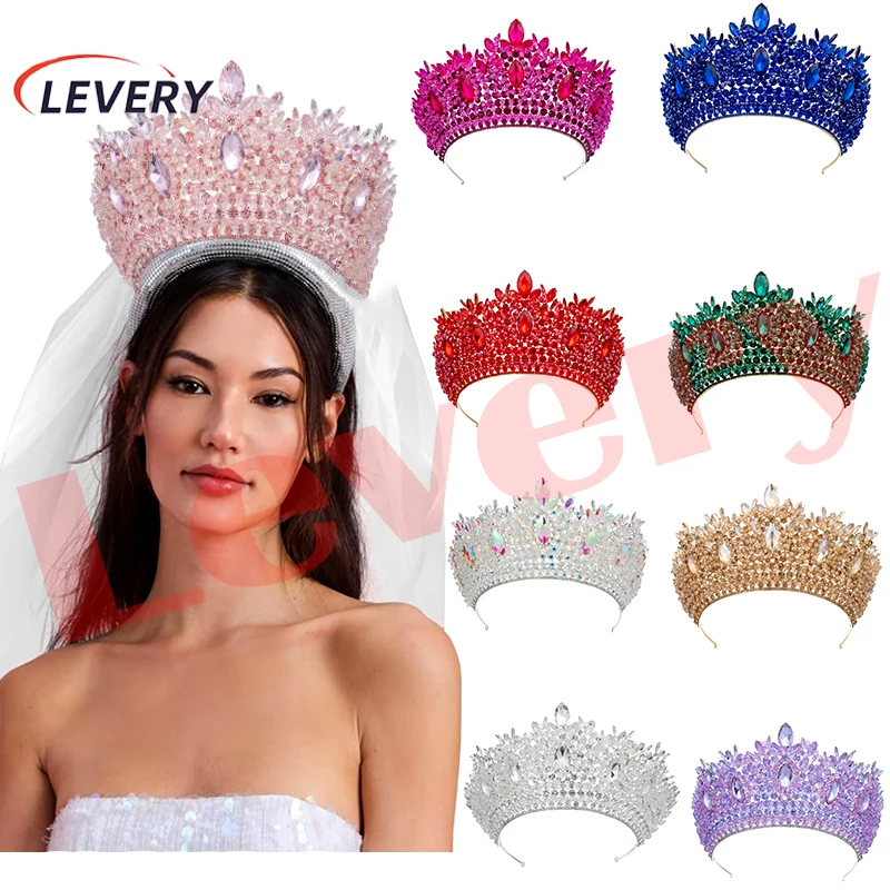 Levery Wedding Crown Handmade  Crystal Bridal Crowns Rhinestone Pearl Bead Crown