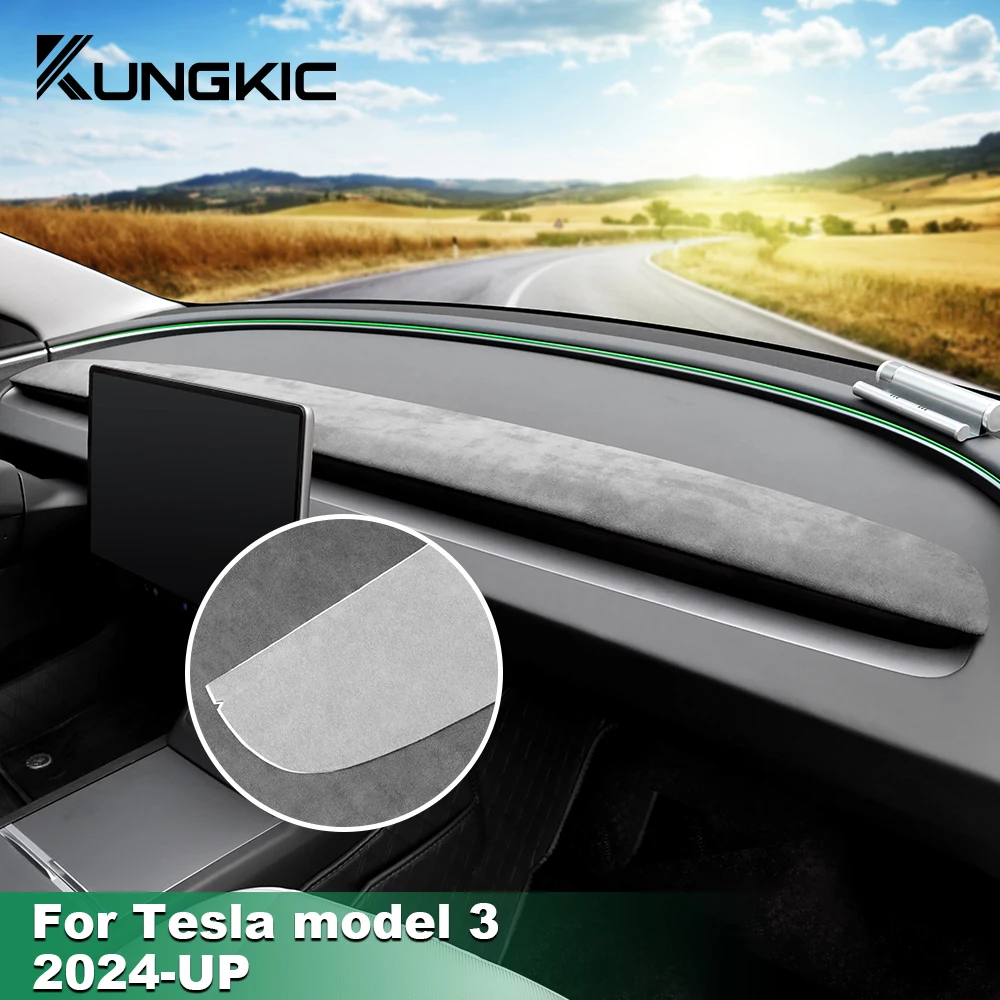 

KUNGKIC Italian Top Suede Center Console Dashboard Panel Trim Sticker for Tesla Model 3 Highland 2024-Up Protect Car Accessories