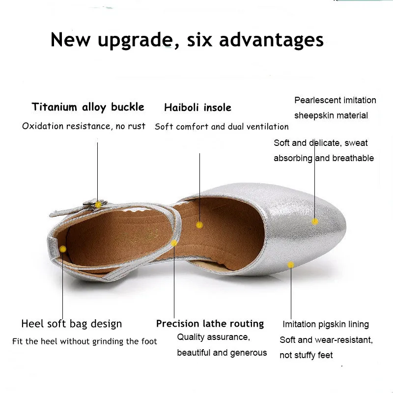Women Standard Shoes Pearlescent Ladies Ballroom Dance Shoes Closed Toe Salsa Shoes Rubber Soft Outsole Modern Dance Low Heel 5