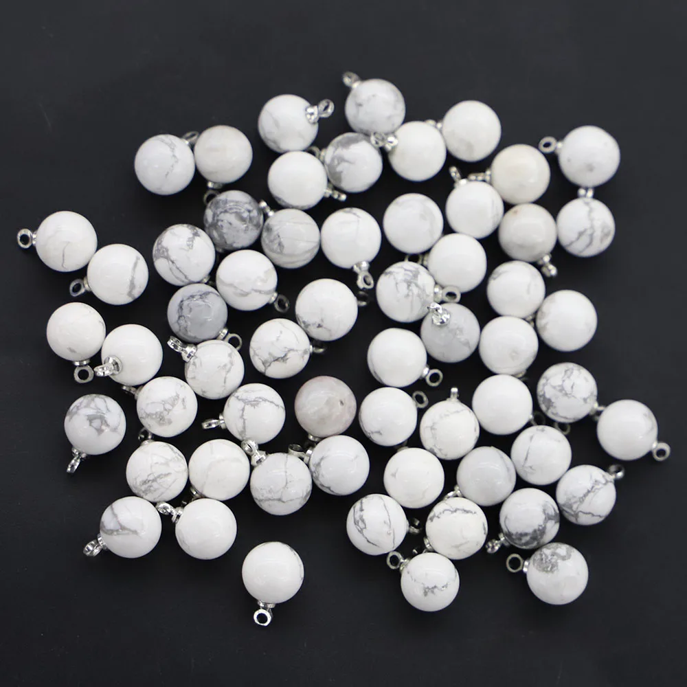 

Natural Stone White Turquoise Ball Shape Necklaces Pendant Exquisite Precious Charms DIY Jewelry Bracelet Earring Making 24pcs