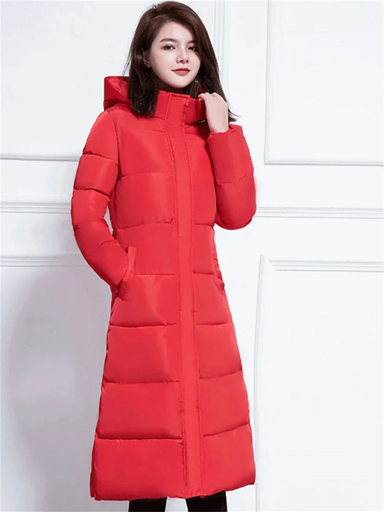 

Пальто женское зимнее хлопковое, утепленная теплая парка с капюшоном, длинное пуховое пальто выше колена, Корейская версия