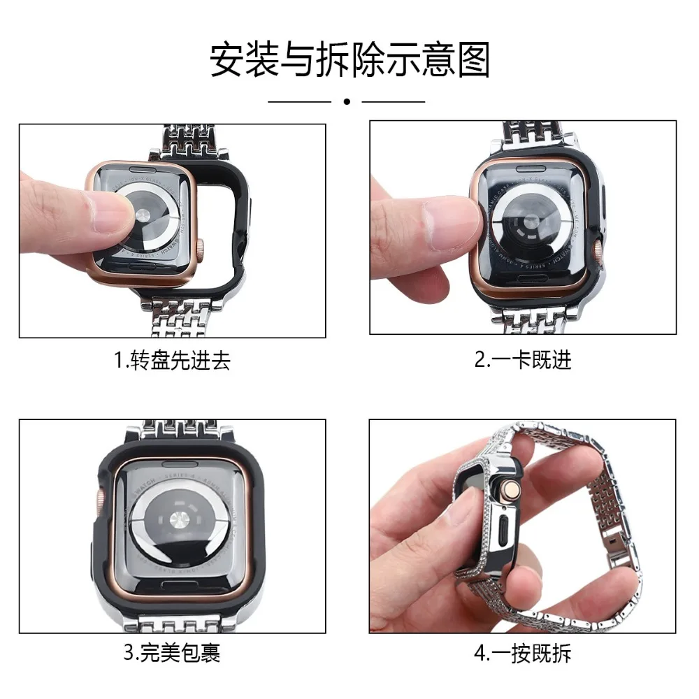 Diamond Strap+Case For Apple watch 8 7 45mm 41mm Bracelet Wristband Correa for iWatch Series 6 5 4 SE 44mm 40mm Protective Cover