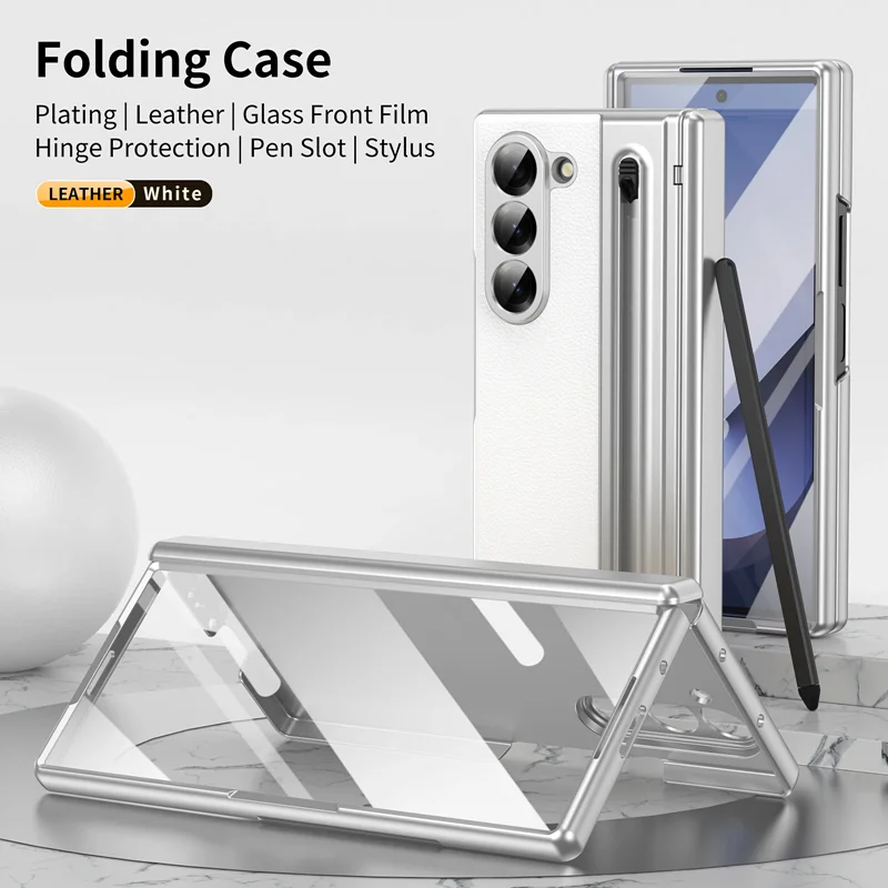Electroplated Hinge Phone Case with Screen Glass & Pen Slot - All-Inclusive Protective Cover