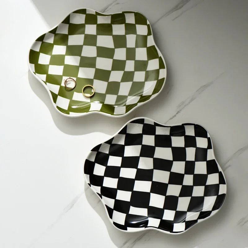 Nordic Chessboard Ceramic Plate Storage Tray Home Decoration Kitchen Supplies