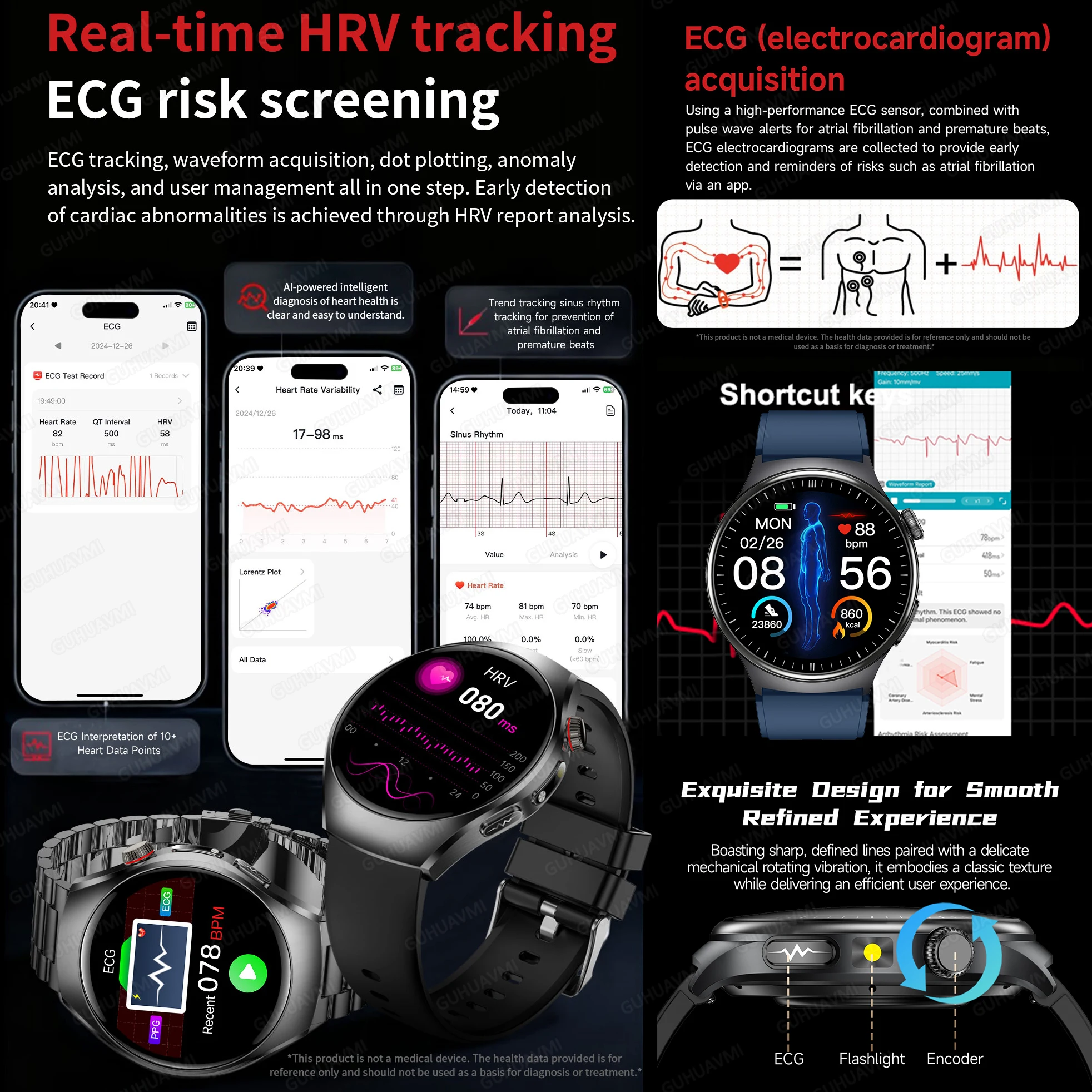 2026 NEW Professional Health Watch ECG+PPG Body Blood Lipid Blood Pressure Uric Acid Health HD Call Flashlight Smart Watch Men 3