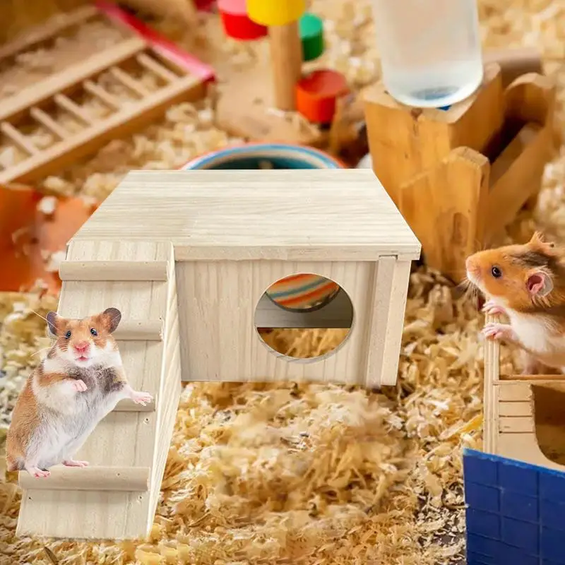Wooden Hamster Hiding House Wooden Cage Toys Natural Hamster Hiding Habitats For Syrian Hamsters Dwarf Gerbil