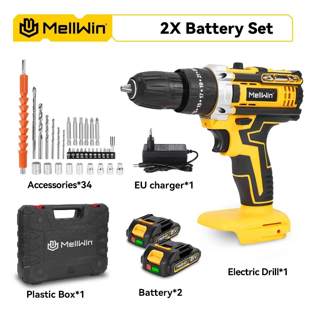 MELLWIN 25 + 3 Drehmoment Akku-Elektro-Schlagbohrschrauber-Set, Mehrzweck-Elektroschrauber-Werkzeug-Sets für Makita 18 V Akku-Pin
