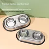 Stainless steel double bowl cartoon cat bowl anti-knock dog food basin drinking water feeder removable pet supplies 2