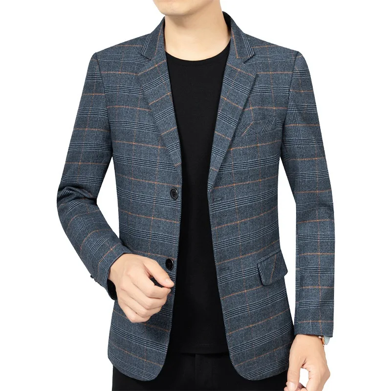 Spring Men Plaid Blazers Jackets Business Casual Suits Coats Male Slim Blazers Jackets Striped Coats 4X