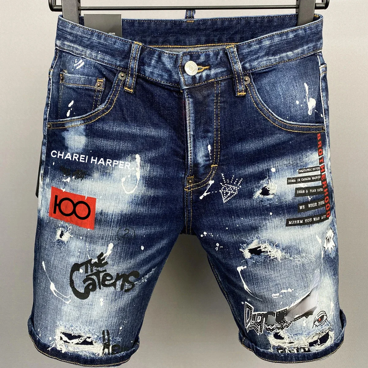 100 chareiharper DSQ Men's jeans Luxury brand Blue Jeans High quality street slim denim shorts Men's stretch skinny jeans 6