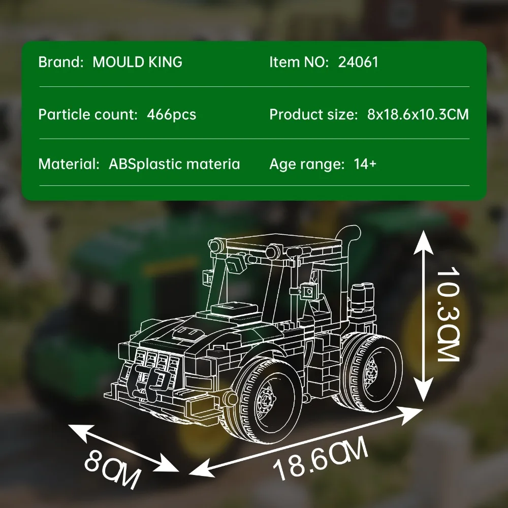 몰드 킹 크리에이티브 466PCS 트랙터 MOC 블록 세트 24061 농장 차량 조립식 수집용 장식 모델 브릭 장난감