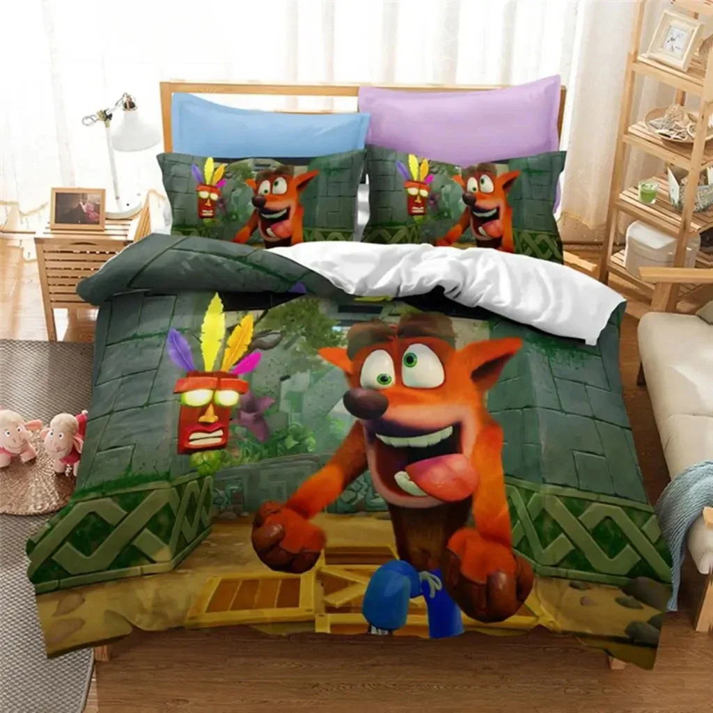Game Crash Bandicoot Bedding Set Boys Girls Twin Queen Size Duvet Cover Pillowcase Bed Kids Adult Fashion Home Textileextile 6
