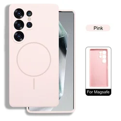 Enhanced Liquid Silicone Shockproof Magnetic Wireless Charging Case for Samsung Galaxy S23 Ultra (Pink)