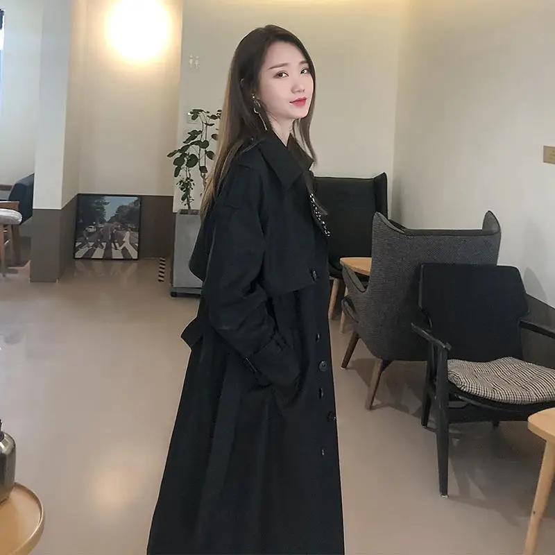 Fashion Women's Windbreaker 2023 Korean Version New Autumn/Winter Mid Length Coat Over Knee Temperament Goddess British Style